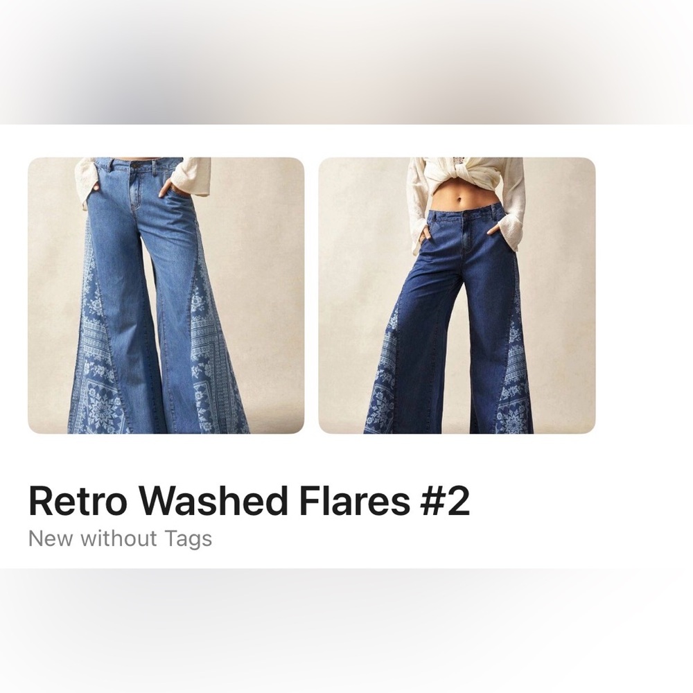 Source Unknown Blue Patterned Flare Jeans - image 1